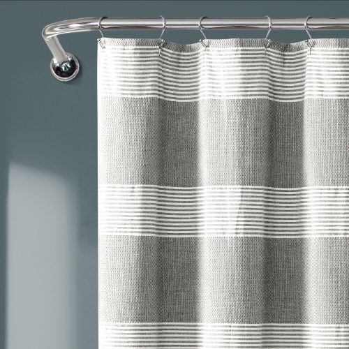 16T004684 TUCKER STRIPE YARN DYED COTTON KNOTTED TASSEL GRAY SHOWER CURTAIN 72X72 SINGLE 848742089071 ALT 2 e86c5460 56ef 430c 87d7 5774a93aeac7