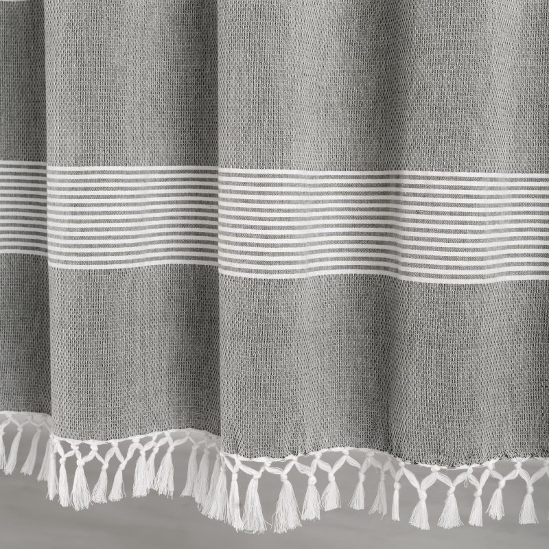 16T004684 TUCKER STRIPE YARN DYED COTTON KNOTTED TASSEL GRAY SHOWER CURTAIN 72X72 SINGLE 848742089071 ALT 3 f242fb36 28fd 48cf 9467 7c9a1ae7edbb