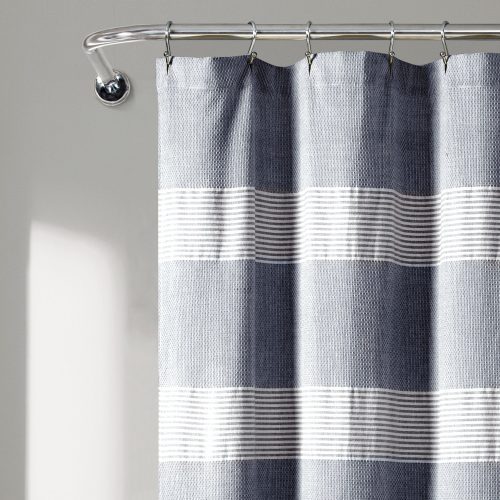 16T004686 TUCKER STRIPE YARN DYED COTTON KNOTTED TASSEL NAVY SHOWER CURTAIN 72X72 SINGLE 848742089088 ALT 2 86a8405d 2a95 4cbb 8889 b3865b772614