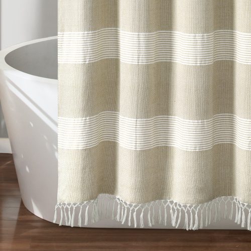 16T004688 TUCKER STRIPE YARN DYED COTTON KNOTTED TASSEL TAUPE SHOWER CURTAIN 72X72 SINGLE 848742089095 ALT 3 c8f3a2bb 882b 4fd0 a8ba 0a0d5d375c31