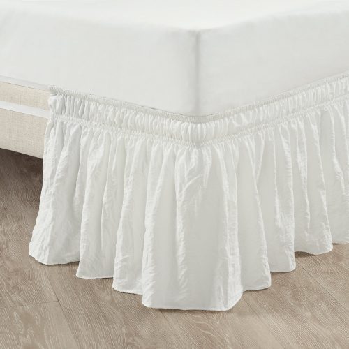 16T005504 RUCHED RUFFLE ELASTIC EASY WRAP AROUND SINGLE WHITE BED SKIRT QUEEN KING 848742097953