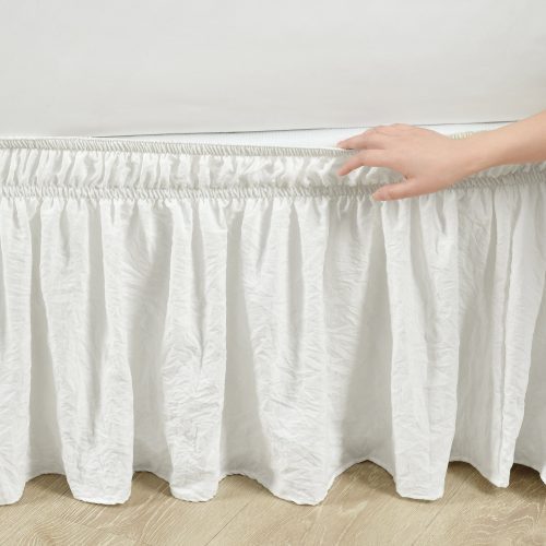 16T005504 RUCHED RUFFLE ELASTIC EASY WRAP AROUND SINGLE WHITE BED SKIRT QUEEN KING 848742097953 ALT 1