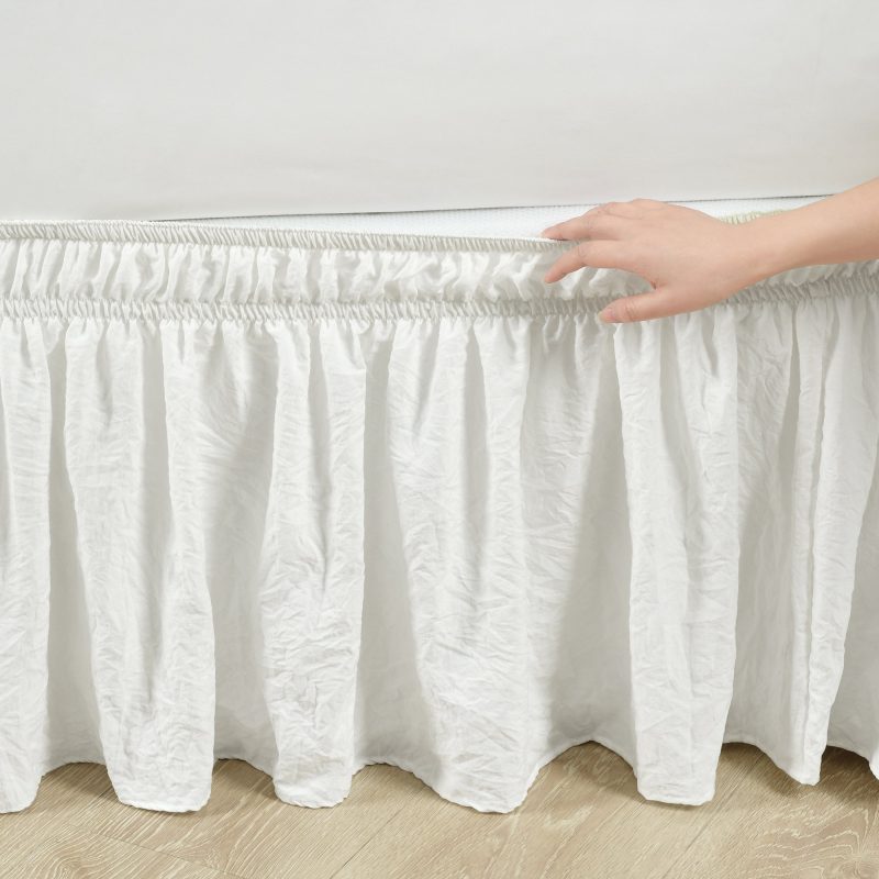 16T005504 RUCHED RUFFLE ELASTIC EASY WRAP AROUND SINGLE WHITE BED SKIRT QUEEN KING 848742097953 ALT 1