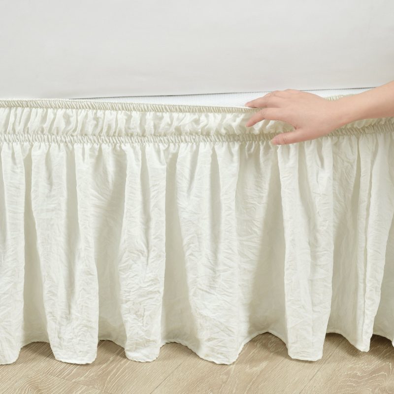 16T005506 RUCHED RUFFLE ELASTIC EASY WRAP AROUND SINGLE IVORY BED SKIRT QUEEN KING 848742097977 ALT 1