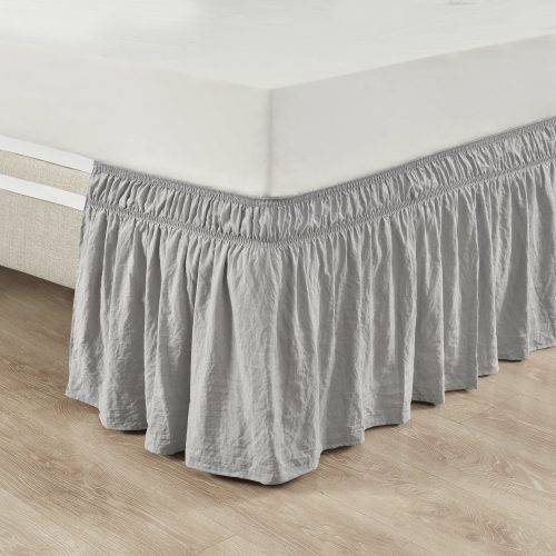 16T005508 RUCHED RUFFLE ELASTIC EASY WRAP AROUND SINGLE LIGHT GRAY BED SKIRT QUEEN KING 848742097991