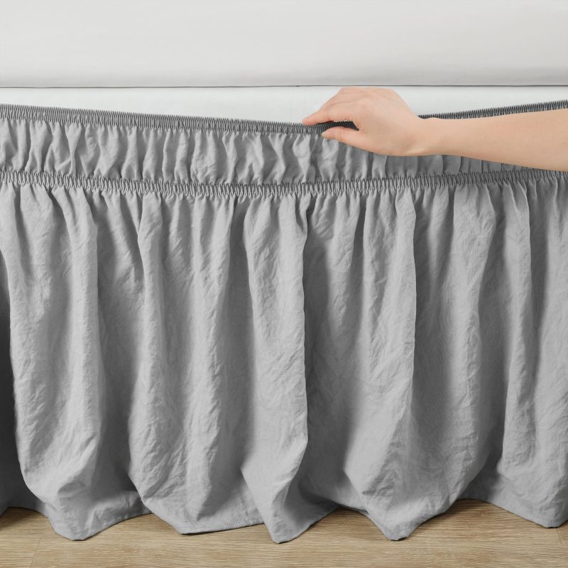 16T005508 RUCHED RUFFLE ELASTIC EASY WRAP AROUND SINGLE LIGHT GRAY BED SKIRT QUEEN KING 848742097991 ALT 1