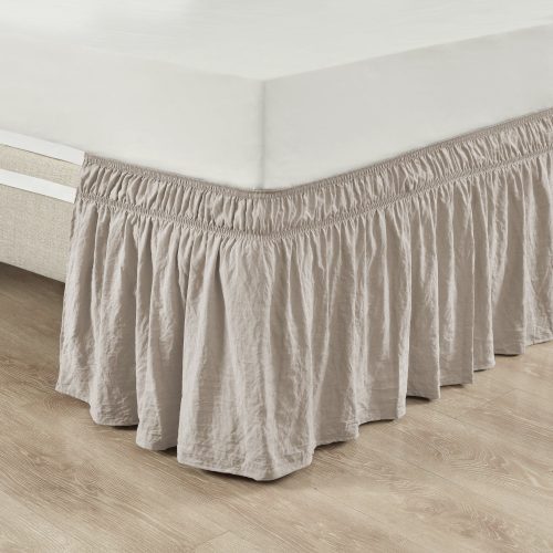 16T005510 RUCHED RUFFLE ELASTIC EASY WRAP AROUND SINGLE NEUTRAL BED SKIRT QUEEN KING 848742098011