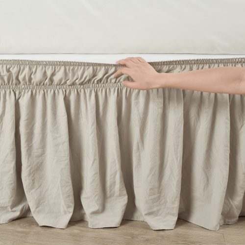 16T005510 RUCHED RUFFLE ELASTIC EASY WRAP AROUND SINGLE NEUTRAL BED SKIRT QUEEN KING 848742098011 ALT 1