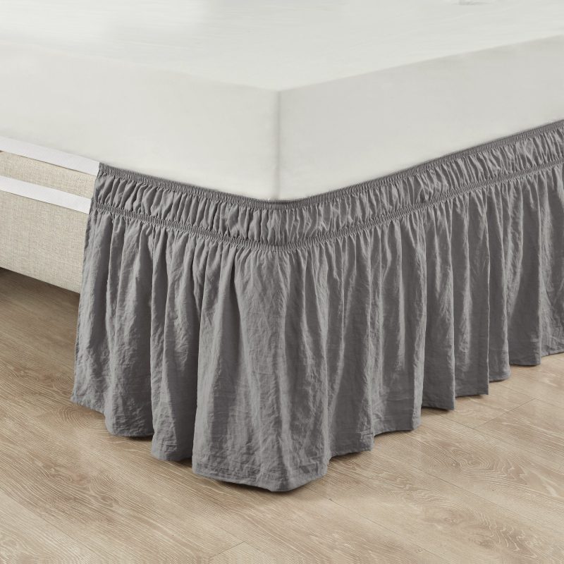 16T005511 RUCHED RUFFLE ELASTIC EASY WRAP AROUND SINGLE DARK GRAY BED SKIRT TWIN TWIN XL FULL 848742098028