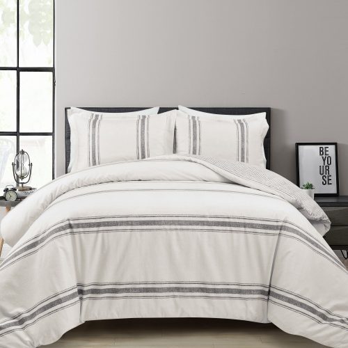 16T005984 FARMHOUSE STRIPE 3 PC GRAY DUVET FULL QUEEN 194938002554 e202e14b 8018 404d abb0 4878b2575775