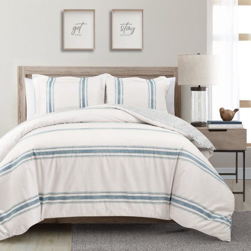 16T005986 FARMHOUSE STRIPE 3 PC BLUE DUVET FULL QUEEN 194938002578 65b0cdd2 bf04 4f07 9596 6b3ad1249d83