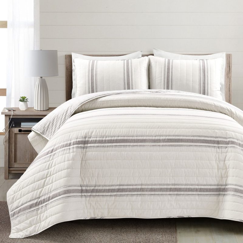 16T006287 FARMHOUSE STRIPE 3 PC GRAY QUILT FULL QUEEN 194938005487 b20a135e 7e35 495c bba1 1cc20cde02e2