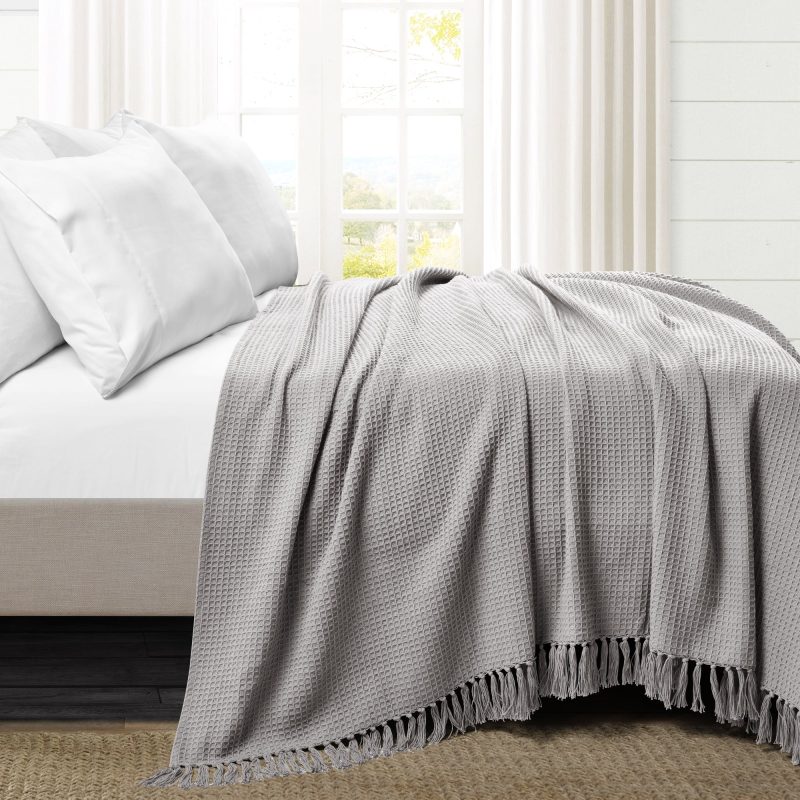 16T006466 WAFFLE COTTON KNIT LIGHT GRAY BLANKET COVERLET FULL QUEEN 194938007795 ALT 1 67d04e13 8aad 4c5b 8804 dd14abf0a0bd