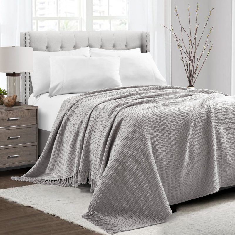 16T006466 WAFFLE COTTON KNIT LIGHT GRAY BLANKET COVERLET FULL QUEEN 194938007795 3beb62ce 3fb0 4202 84f9 0c70e959bb5e