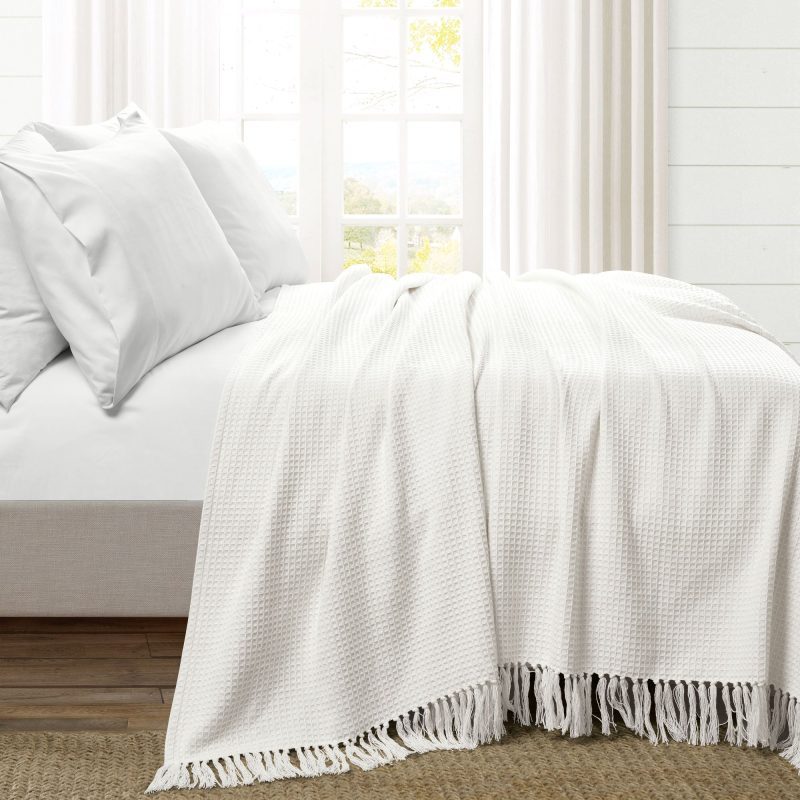 16T006468 WAFFLE COTTON KNIT WHITE BLANKET COVERLET FULL QUEEN 194938007818 ALT 1 ac1b061b 0446 4f1a 892e 84f4738a4cf3