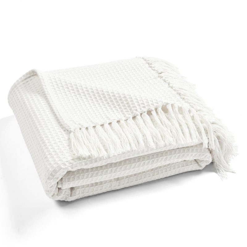 16T006468 WAFFLE COTTON KNIT WHITE BLANKET COVERLET FULL QUEEN 194938007818 ALT 4 77d30b2a d37b 4d52 9b07 3ecb693be8d8