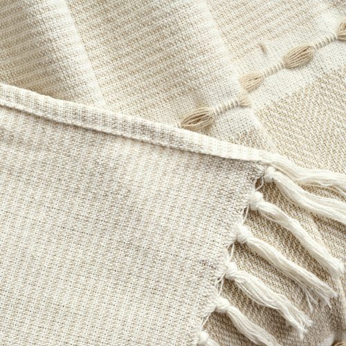 16T007177 HERRINGBONE STRIPE YARN DYED COTTON WOVEN TASSEL NEUTRAL WHITE THROW 50X60 194938014946 ALT 3 9ae976f0 5d72 4915 b2c9 d9641901f11a