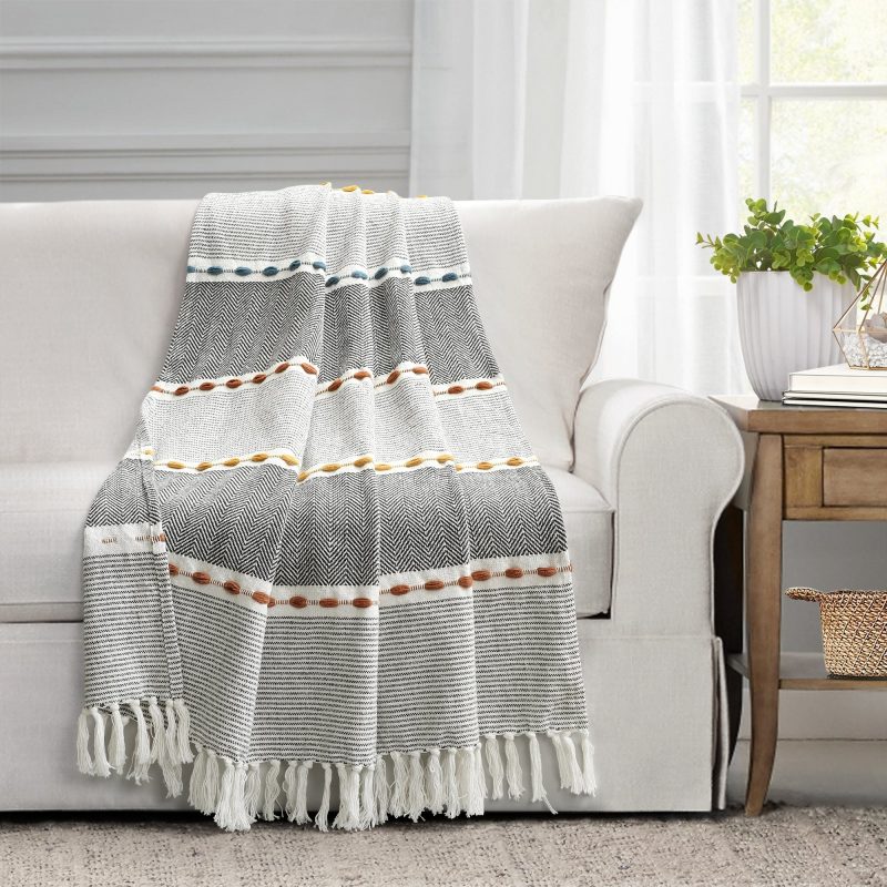 16T007188 HERRINGBONE STRIPE YARN DYED COTTON WOVEN TASSEL BLACK MULTI THROW 50X60 194938014922 e8971da0 56e6 4217 ab3c cb91f92abc74