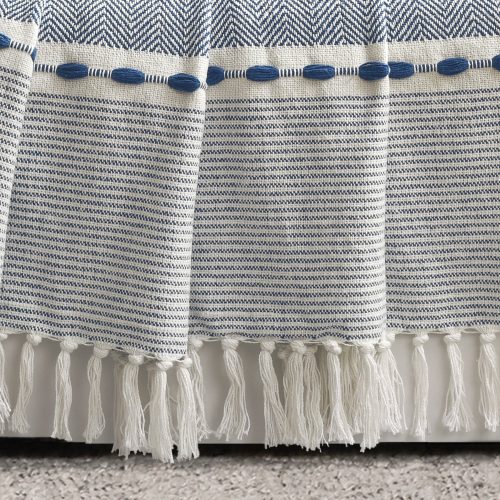 16T007189 HERRINGBONE STRIPE YARN DYED COTTON WOVEN TASSEL NAVY WHITE THROW 50X60 194938014939 ALT 1 a4d251e8 0021 4e35 ab4c 33ef8e0379bd