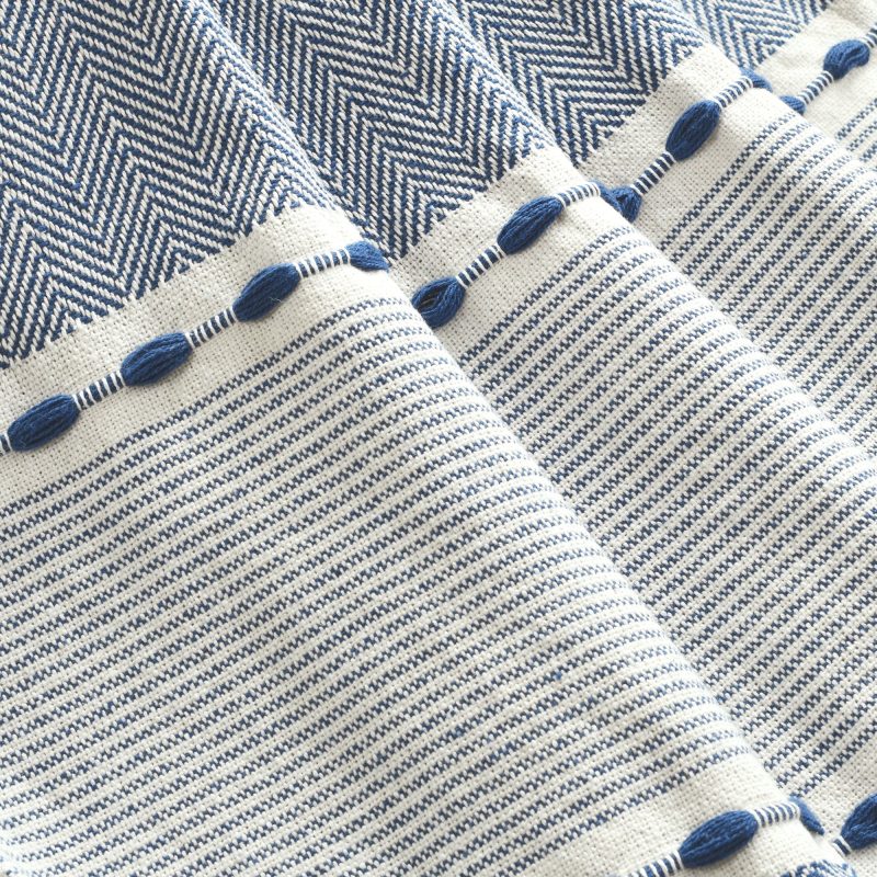 16T007189 HERRINGBONE STRIPE YARN DYED COTTON WOVEN TASSEL NAVY WHITE THROW 50X60 194938014939 ALT 2 26e03ee7 f9b0 4c26 929f cbaf58e8c0fe