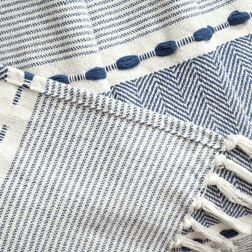 16T007189 HERRINGBONE STRIPE YARN DYED COTTON WOVEN TASSEL NAVY WHITE THROW 50X60 194938014939 ALT 3 0bd89b78 cff7 4700 8fb5 e882d0acb9f8