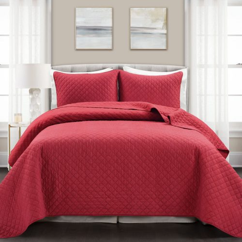 16T007613 AVA DIAMOND OVERSIZED COTTON 3 PC RED QUILT FULL QUEEN 194938020077 352bcbbe e99e 486f 9703 e59f01b0512c