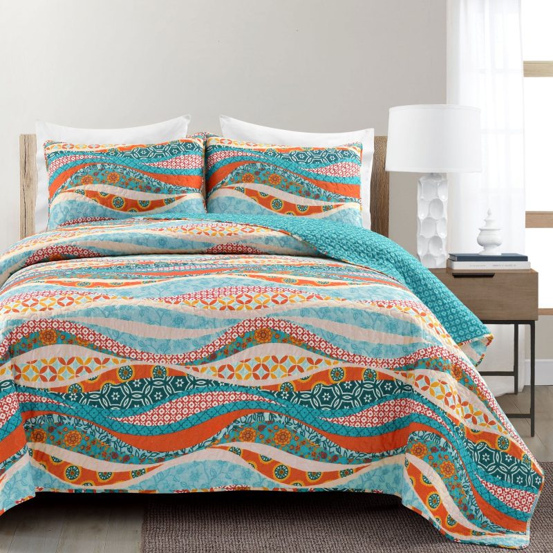 16T007615 HAILEY WATERCOLOR WAVE 3 PC TURQUOISE MULTI QUILT FULL QUEEN 194938020190 7cd4e1b7 0455 4f85 8608 70def0d274eb