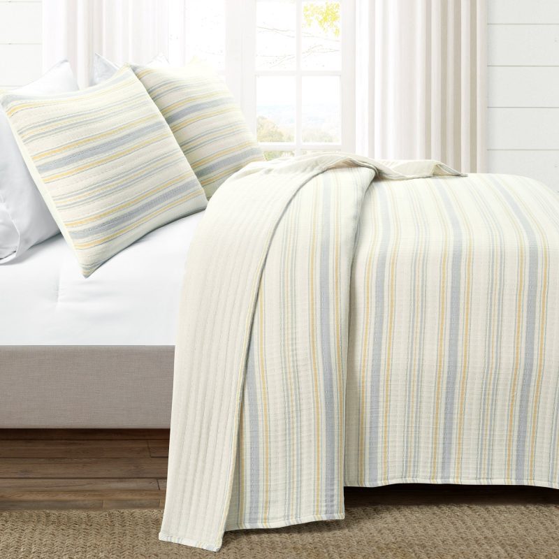 16T007635 SOLANGE STRIPE KANTHA PICK STITCH YARN DYED COTTON WOVEN 3 PC YELLOW GRAY QUILT COVERLET FULL QUEEN 194938020039 ALT 1 59c32e00 5dc6 4139 91c4 cf457f8b9021