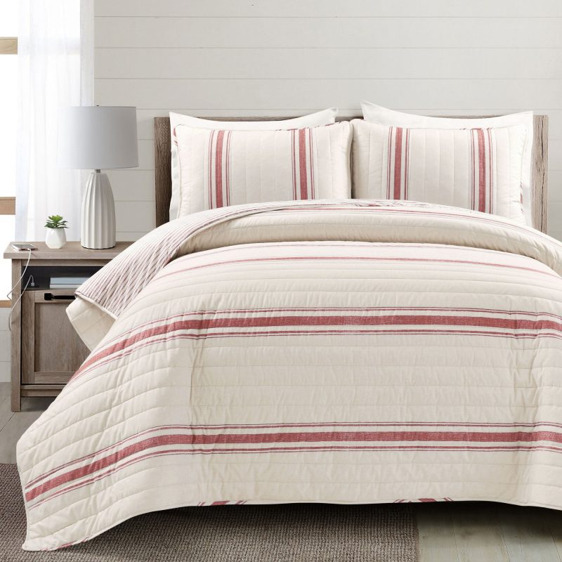 16T007657 FARMHOUSE STRIPE 3 PC RED QUILT FULL QUEEN 194938020312 720bb321 dc3a 41f2 a0a5 970de8e3bc05