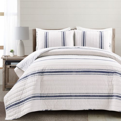 16T007659 FARMHOUSE STRIPE 3 PC NAVY QUILT FULL QUEEN 194938020336 f0f158fa 8358 4459 a489 f81351ecd6ea