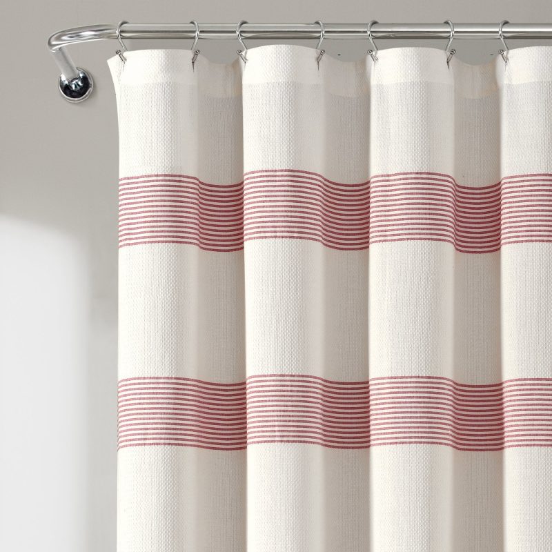 16T008178 TUCKER STRIPE YARN DYED COTTON KNOTTED TASSEL WHITE RED SHOWER CURTAIN 72X72 SINGLE 194938025942 ALT 1 3184d9d7 a726 4f2b 9210 b6df8623ea1b