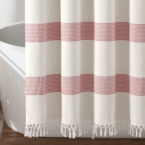 16T008178 TUCKER STRIPE YARN DYED COTTON KNOTTED TASSEL WHITE RED SHOWER CURTAIN 72X72 SINGLE 194938025942 ALT 3 e7e04b84 3dd5 4efc 8de0 98575313041d