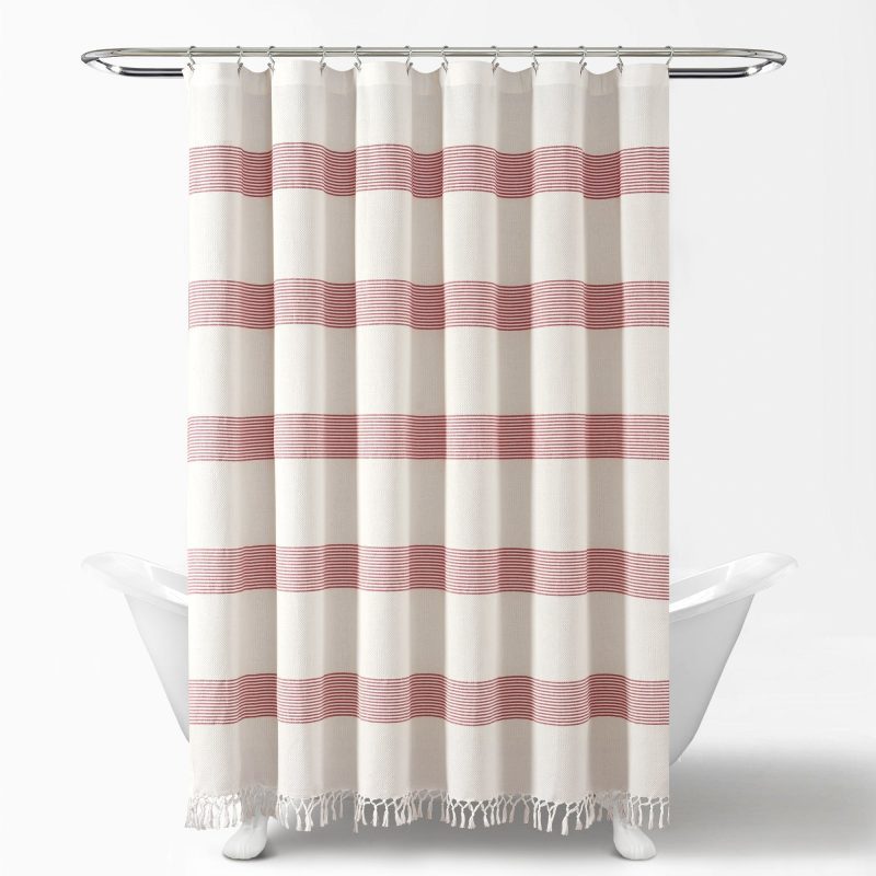 16T008178 TUCKER STRIPE YARN DYED COTTON KNOTTED TASSEL WHITE RED SHOWER CURTAIN 72X72 SINGLE 194938025942 ALT 4 fd079bdf c0a1 4d5d 80e8 e40efd8dd83c