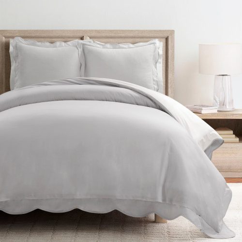 194938069991 COASTAL CHIC SCALLOP EDGE DUVET GRAY WHITE 3PC SET FULL QUEEN ALT 1