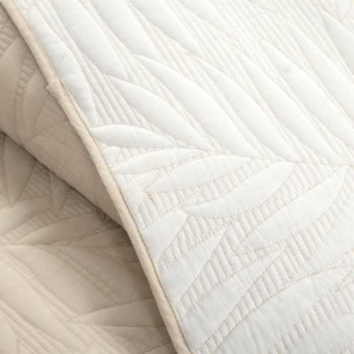 194938070959 ISLA EMBROIDERED LEAF REVERSIBLE COTTON QUILT NEUTRAL WHITE 3PC SET FULL QUEEN ALT 3