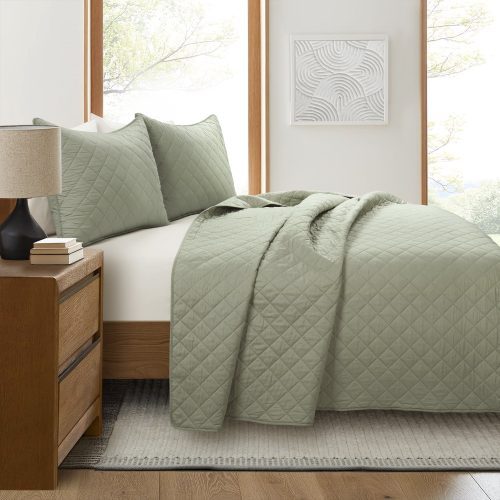 194938071529 AVA DIAMOND OVERSIZED COTTON QUILT SAGE 3PC SET KING ALT 1