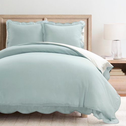 194938071628 COASTAL CHIC SCALLOP EDGE DUVET BLUE WHITE 3PC SET KING ALT 1