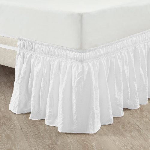 21T010227 RUCHED RUFFLE ELASTIC EASY WRAP AROUND SINGLE BLEACH WHITE BED SKIRT QUEEN KING CAL KING 194938030052