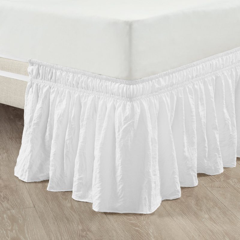 21T010227 RUCHED RUFFLE ELASTIC EASY WRAP AROUND SINGLE BLEACH WHITE BED SKIRT QUEEN KING CAL KING 194938030052