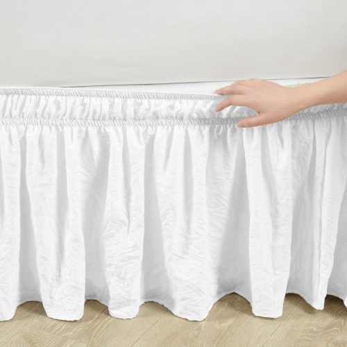 21T010227 RUCHED RUFFLE ELASTIC EASY WRAP AROUND SINGLE BLEACH WHITE BED SKIRT QUEEN KING CAL KING 194938030052 ALT 1