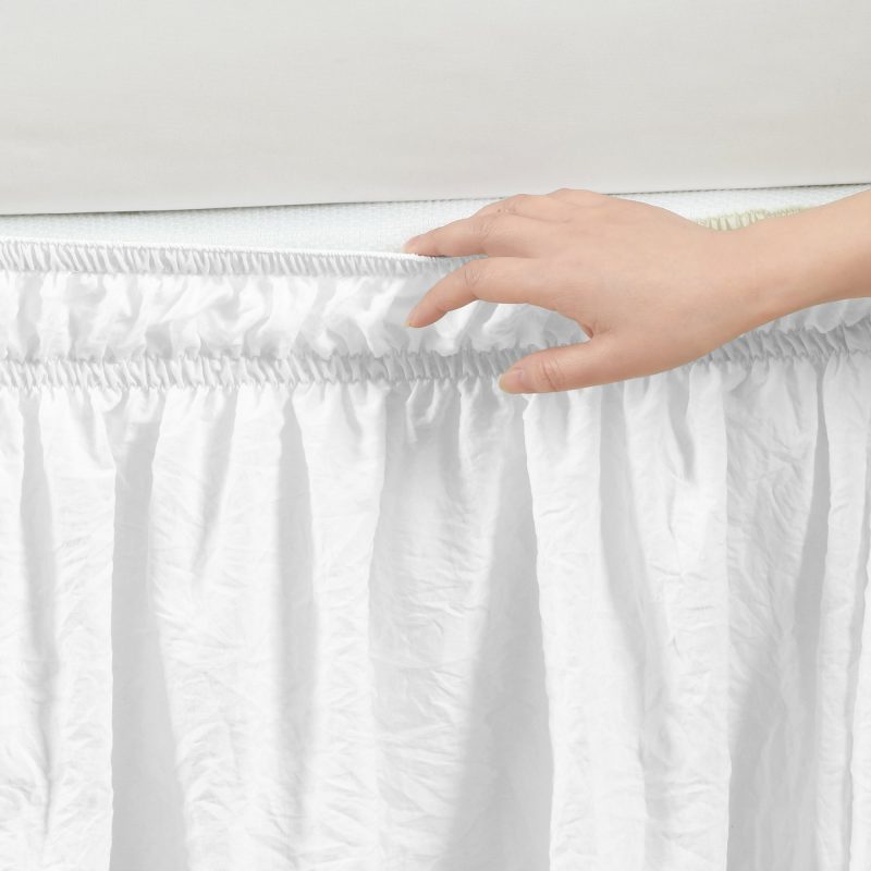 21T010227 RUCHED RUFFLE ELASTIC EASY WRAP AROUND SINGLE BLEACH WHITE BED SKIRT QUEEN KING CAL KING 194938030052 ALT 3