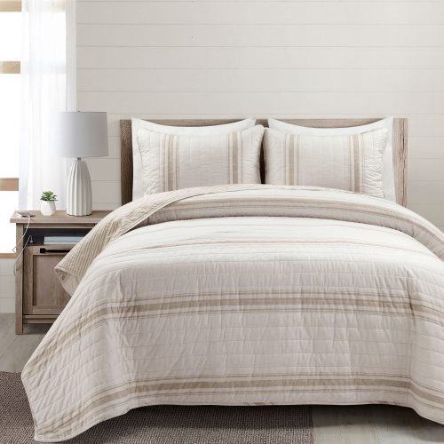 21T011008 FARMHOUSE STRIPE 3 PC NEUTRAL QUILT KING 194938037488 0d208d54 b924 4cf0 af47 9b233e2f116e