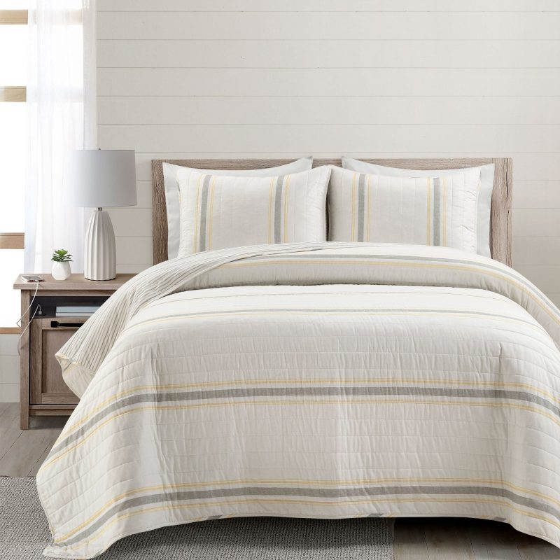 21T011011 FARMHOUSE STRIPE 3 PC YELLOW GRAY QUILT FULL QUEEN 194938037518 a1ba12f3 8b68 473d b2a5 ac6646a16eee