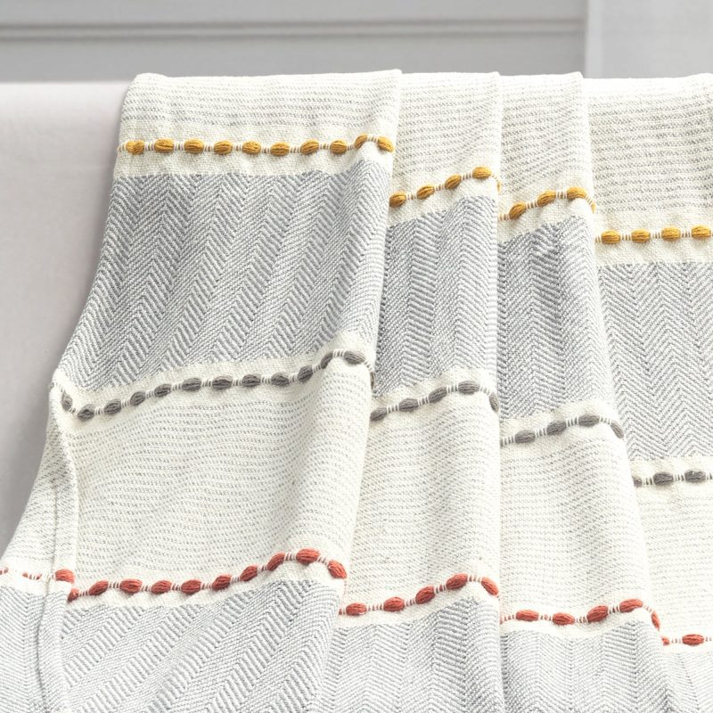 21T011625 HERRINGBONE STRIPE YARN DYED COTTON WOVEN TASSEL YELLOW GRAY THROW 50X60 194938042123 ALT 1 de400c82 8c16 4d81 853f 8e7eaa63025b