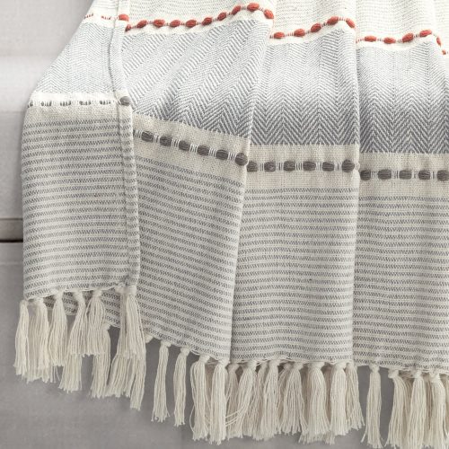 21T011625 HERRINGBONE STRIPE YARN DYED COTTON WOVEN TASSEL YELLOW GRAY THROW 50X60 194938042123 ALT 3 25d27e5f ed34 41fd 8d3b 186d1cedc50c