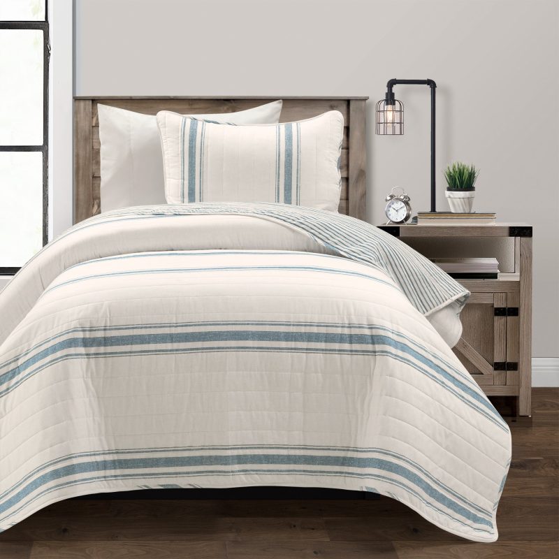 21T011904 FARMHOUSE STRIPE 2 PC BLUE QUILT TWIN XL 194938044660 eb25b1dd 04b3 402d 999e 257867678b23