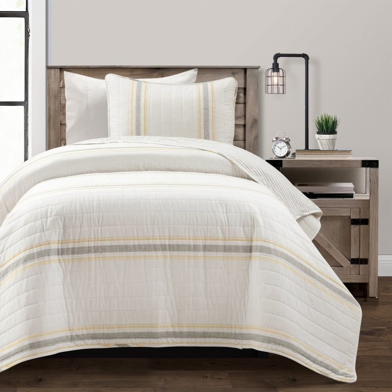 21T011909 FARMHOUSE STRIPE 2 PC YELLOW GRAY QUILT TWIN XL 194938044714 d036e239 a217 4c10 a5f2 5bbda81d238e