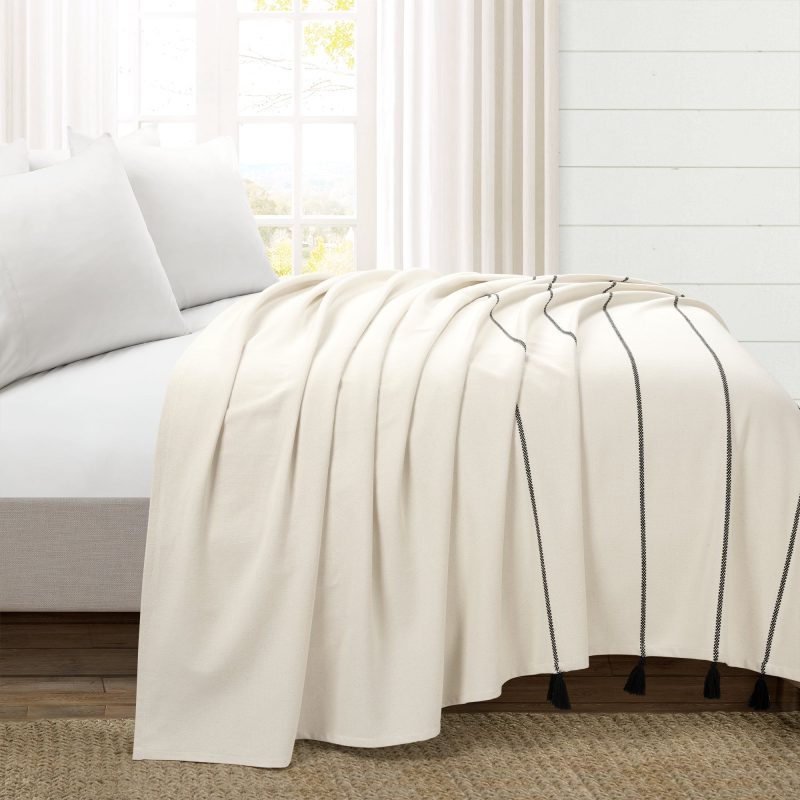 21T012127 FARMHOUSE BOHO STRIPE WOVEN TASSEL IVORY BLACK COVERLET FULL QUEEN 194938046831 ALT 1 ed497fda 1e12 4fda 839c c3436b7a9279